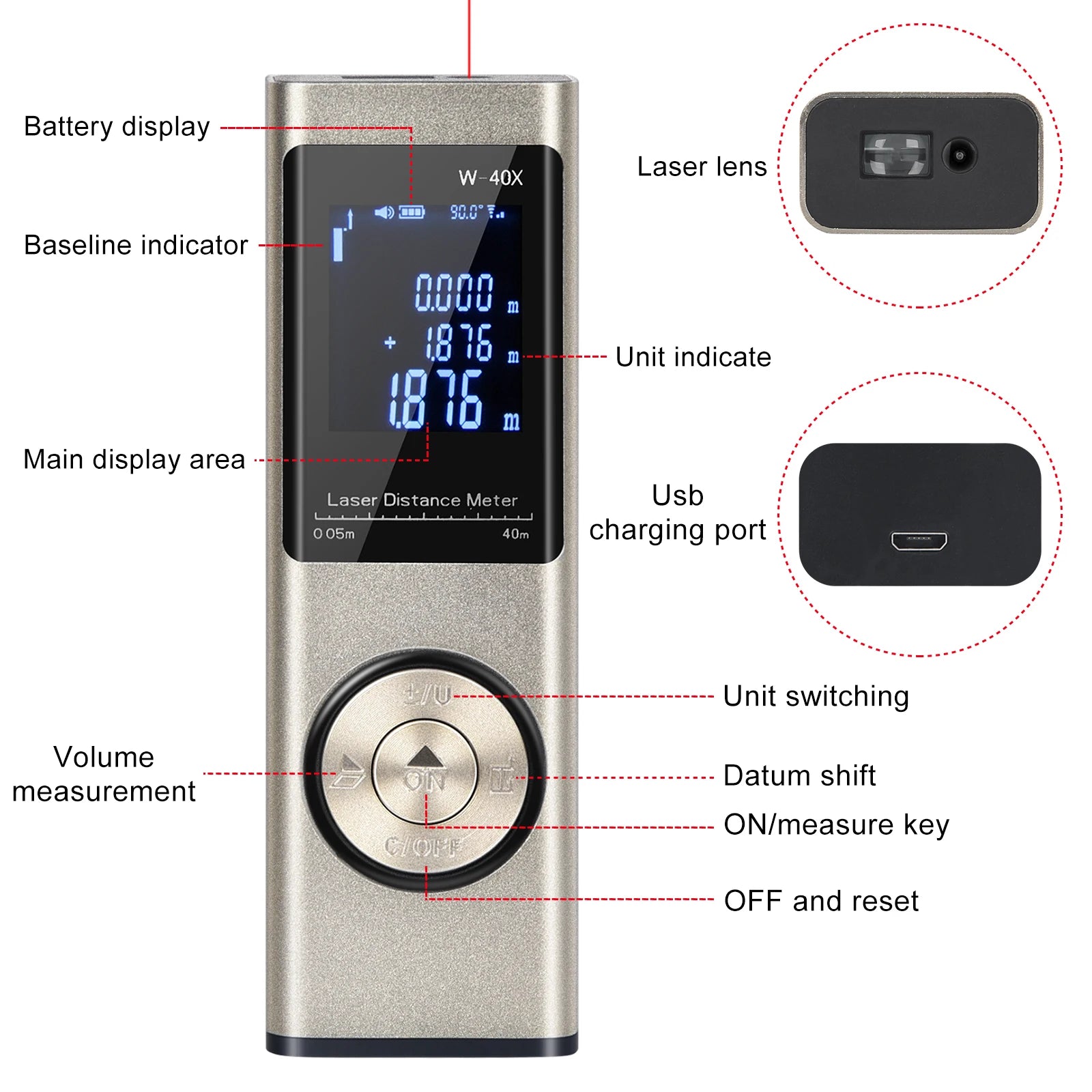 Mini Smart Laser Distance Meter USB Rechargeable Portable Tool - Smarsty