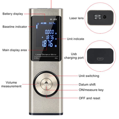 Mini Smart Laser Distance Meter USB Rechargeable Portable Tool - Smarsty