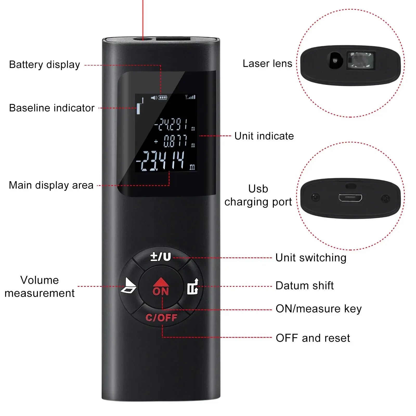 Mini Smart Laser Distance Meter with USB Rechargeable Feature - Smarsty