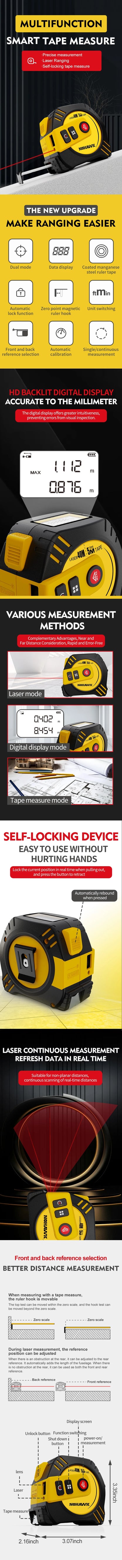 Nohawk Laser Tape Measure USB Rechargeable Accurate Measurement Tool - Smarsty