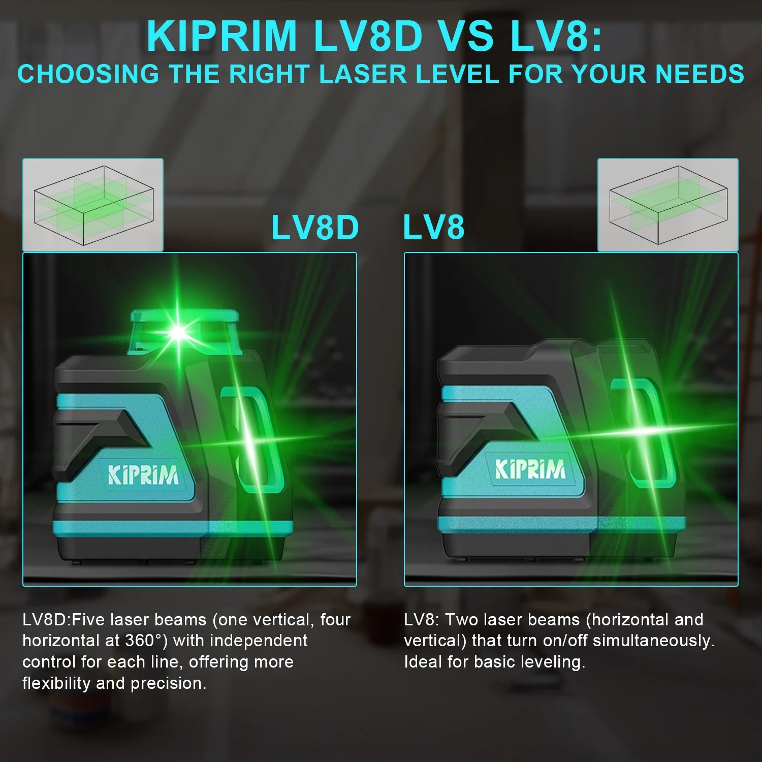 Kiprim 5 Line Laser Level Tool with Green Light - Smarsty