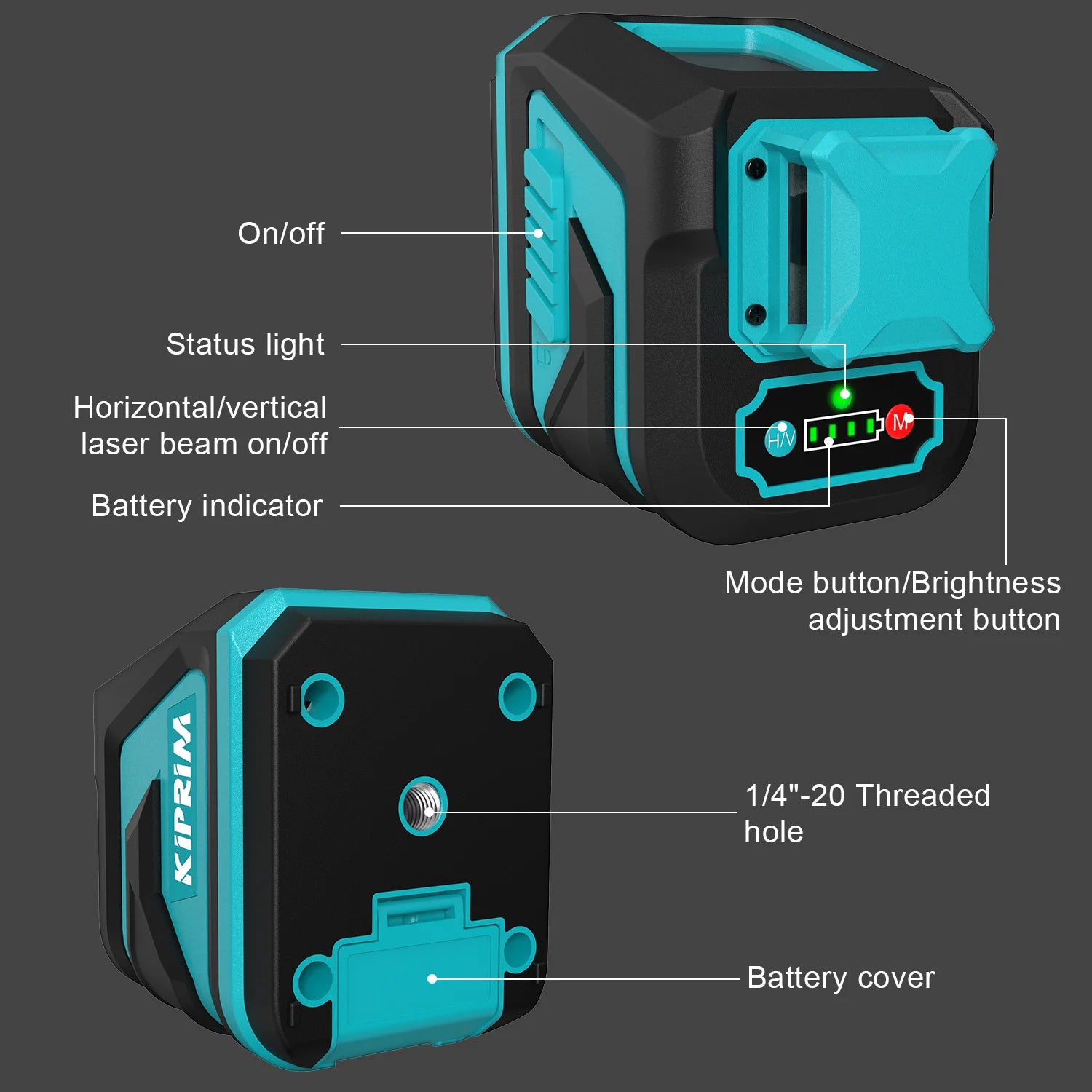 Kiprim 5 Line Laser Level Tool with Green Light - Smarsty