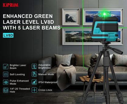 Kiprim 5 Line Laser Level Tool with Green Light - Smarsty