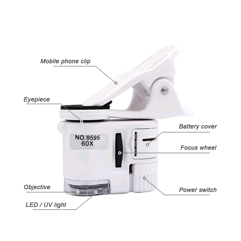 60X Portable Clip Microscope with LED Light - Smarsty