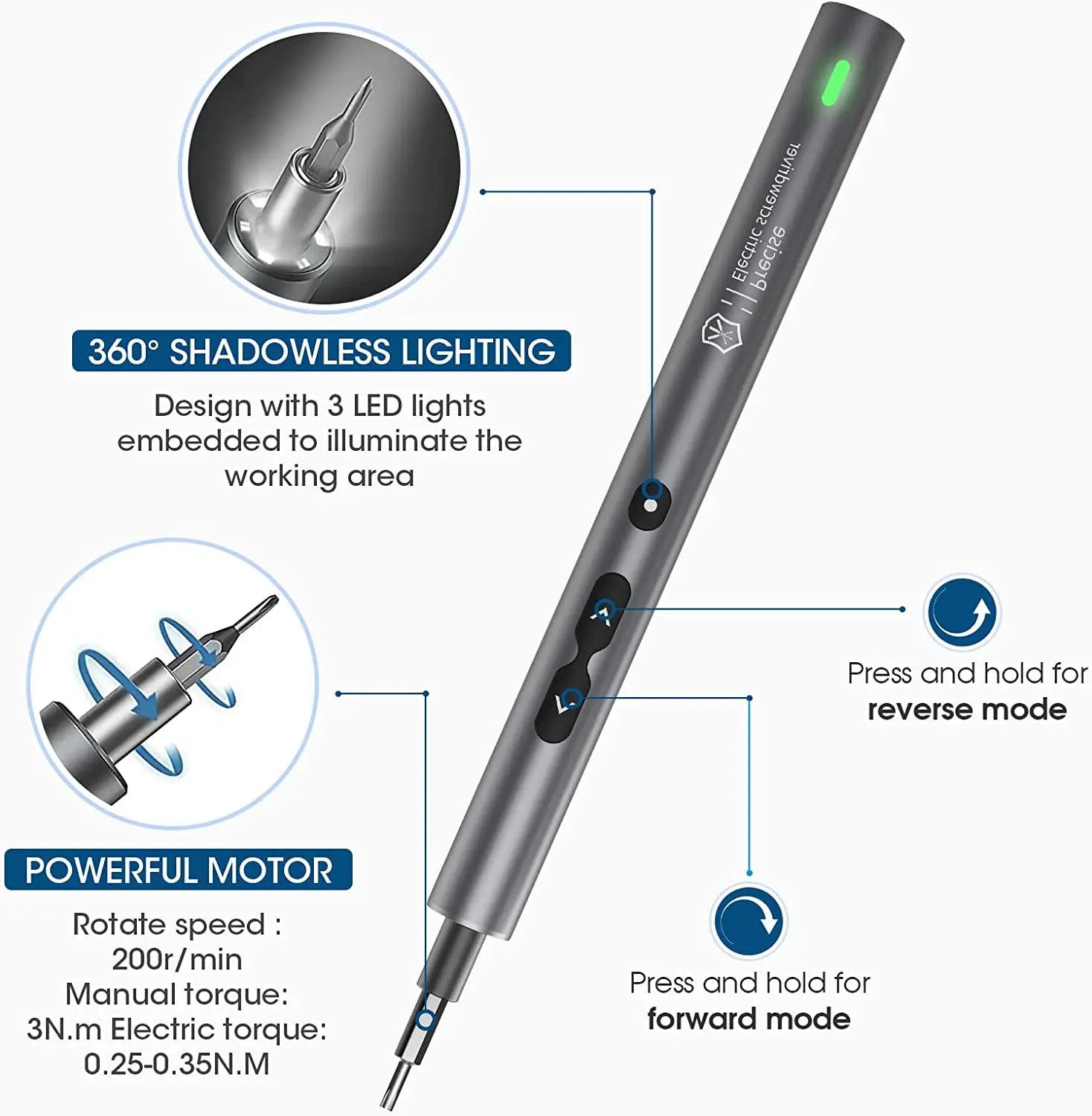 Mini Electric Screwdriver Set with LED Lights and Magnetic Mat - Smarsty