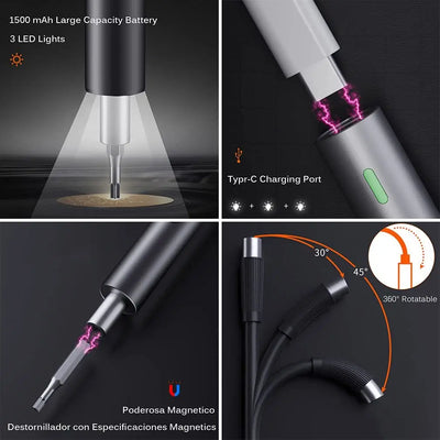 Mini Electric Screwdriver Set with LED Lights and Magnetic Mat - Smarsty