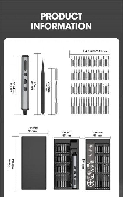 Mini Precision Electric Screwdriver Set with 64 Bits - Smarsty