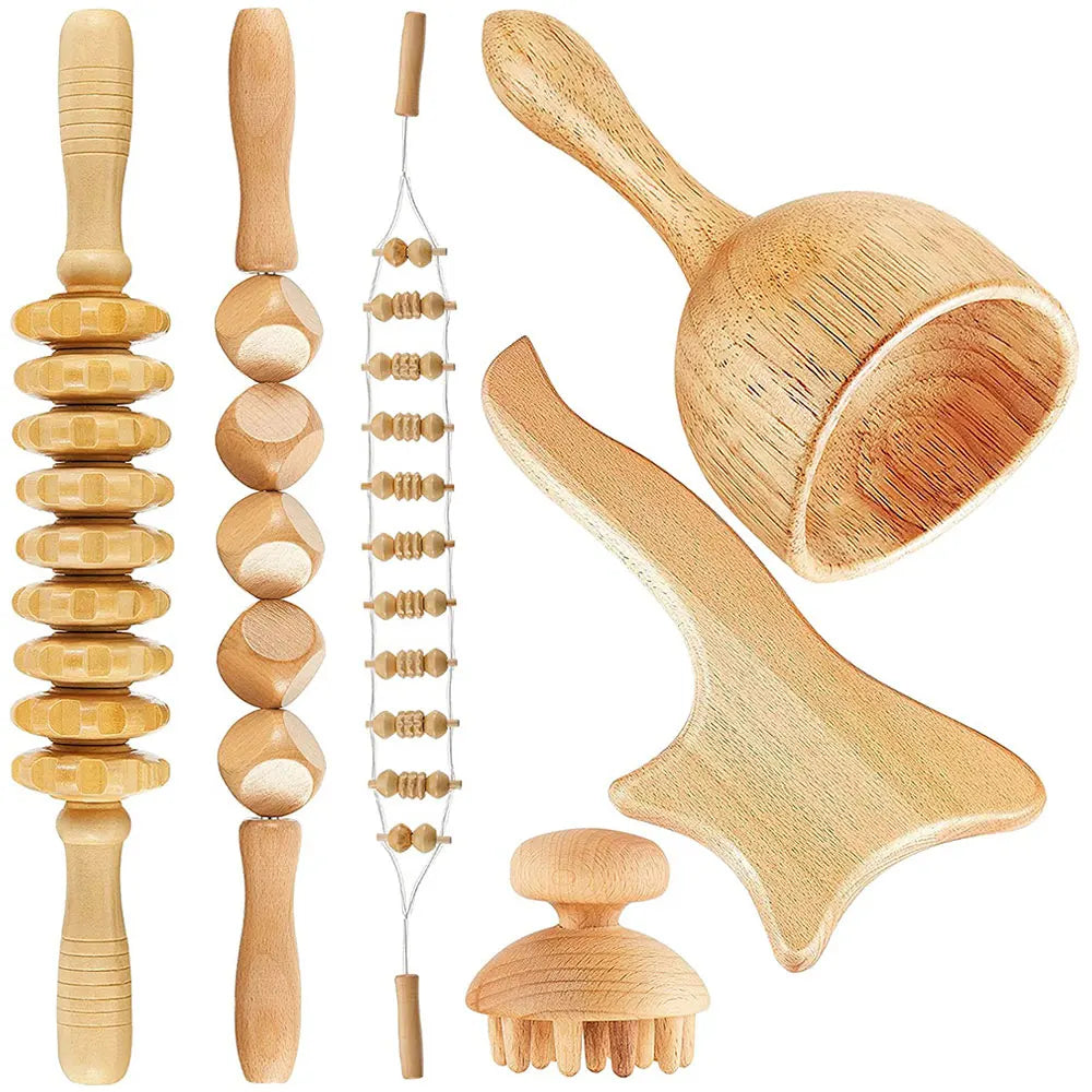 6 In 1 Wooden Massage Tool Set for Lymphatic Drainage - Smarsty