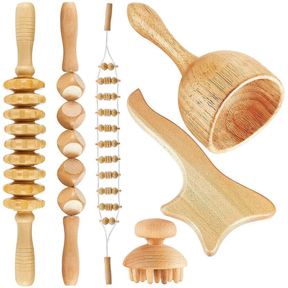 6 In 1 Wooden Massage Tool Set for Lymphatic Drainage - Smarsty