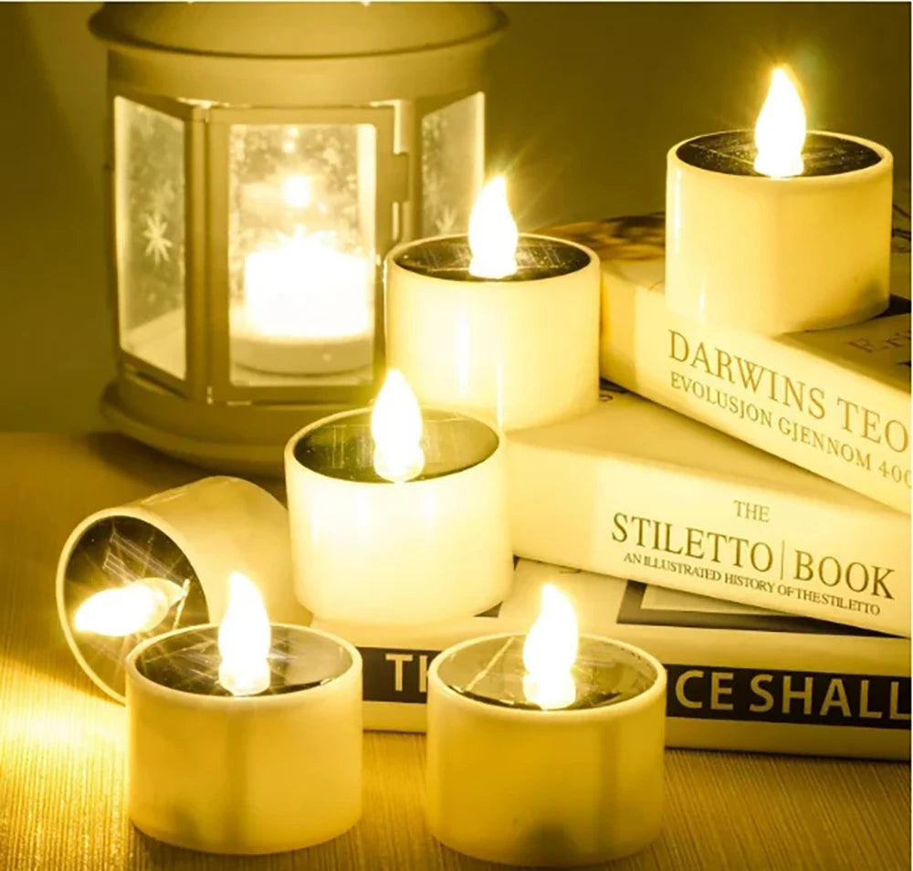 Solar Tea Light LED Candles Waterproof Rechargeable For Outdoor Decor - Smarsty
