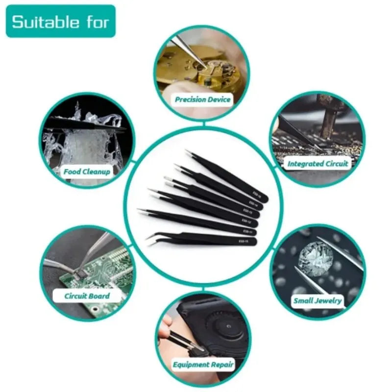 Stainless Steel Nail Art Tweezers for Precision Picking - Smarsty
