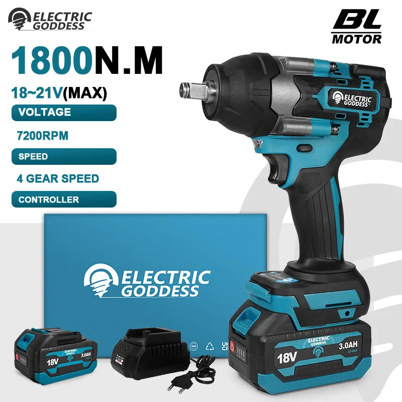 1800NM Cordless Electric Impact Wrench with Brushless Motor - Smarsty