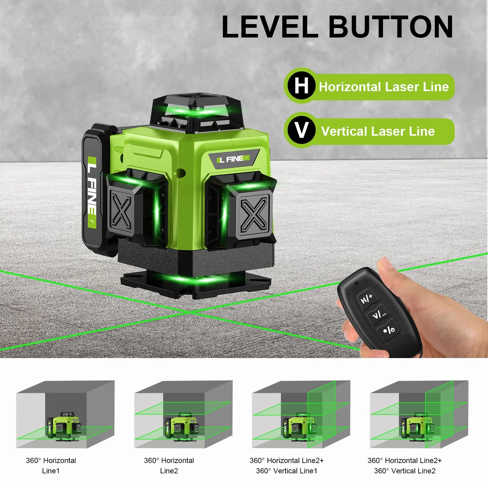 LFINE 16 Line Laser Level with Remote Control 360 Degree Self Leveling - Smarsty