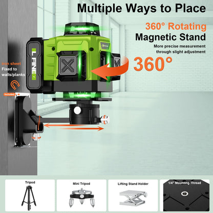 LFINE 16 Line Laser Level with Remote Control 360 Degree Self Leveling - Smarsty
