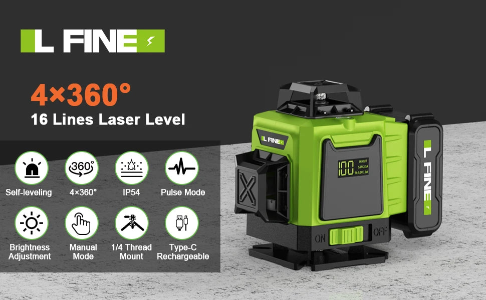 LFINE 16 Line Laser Level with Remote Control 360 Degree Self Leveling - Smarsty