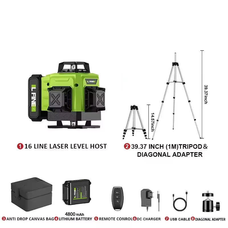 LFINE 16 Line Laser Level with Remote Control 360 Degree Self Leveling - Smarsty
