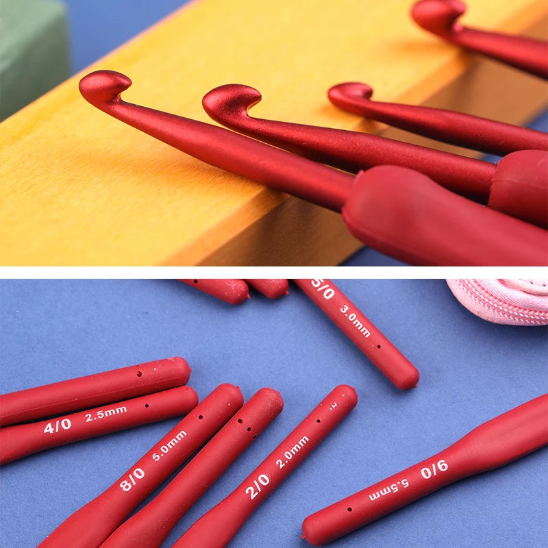 Ergonomic Red Crochet Hook Set for Beginners - Smarsty