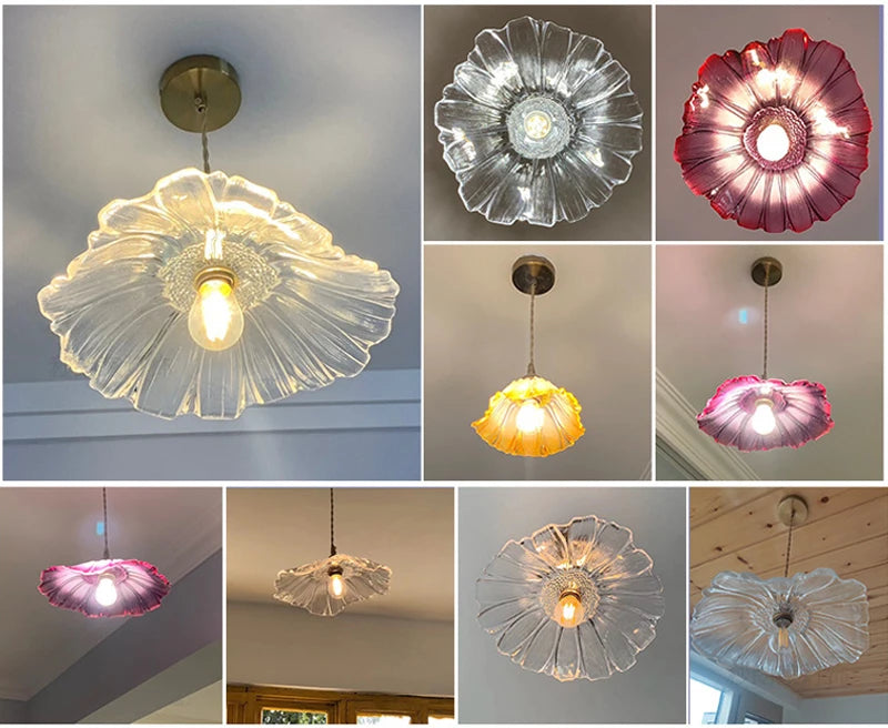 Vintage Flower Glass Pendant Light Fixture for Home Decor - Smarsty