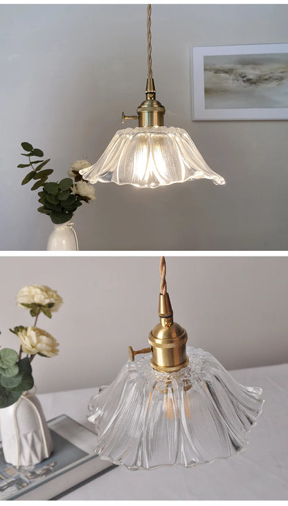Vintage Flower Glass Pendant Light Fixture for Home Decor - Smarsty