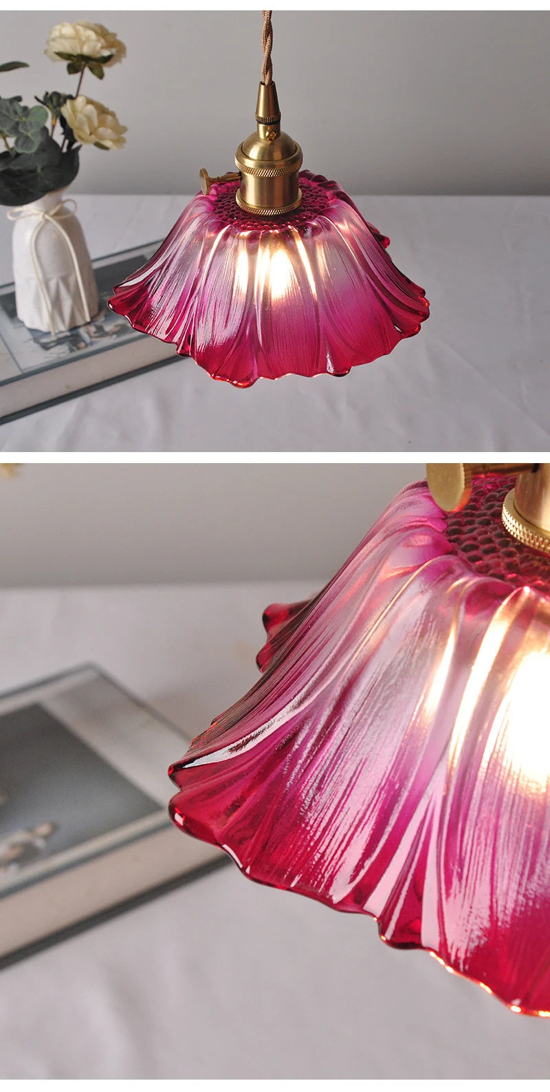 Vintage Flower Glass Pendant Light Fixture for Home Decor - Smarsty