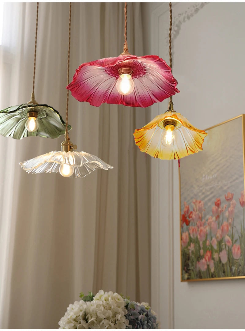 Vintage Flower Glass Pendant Light Fixture for Home Decor - Smarsty