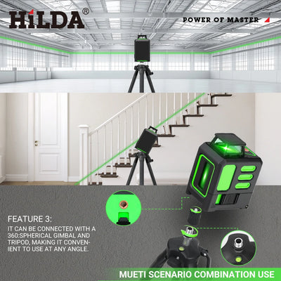 HILDA Green Laser Level 360 Automatic Precision Tool - Smarsty