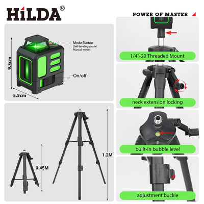 HILDA Green Laser Level 360 Automatic Precision Tool - Smarsty