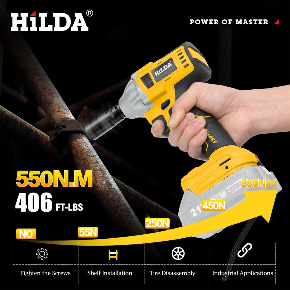 HILDA 21V Rechargeable Electric Impact Wrench Cordless - Smarsty