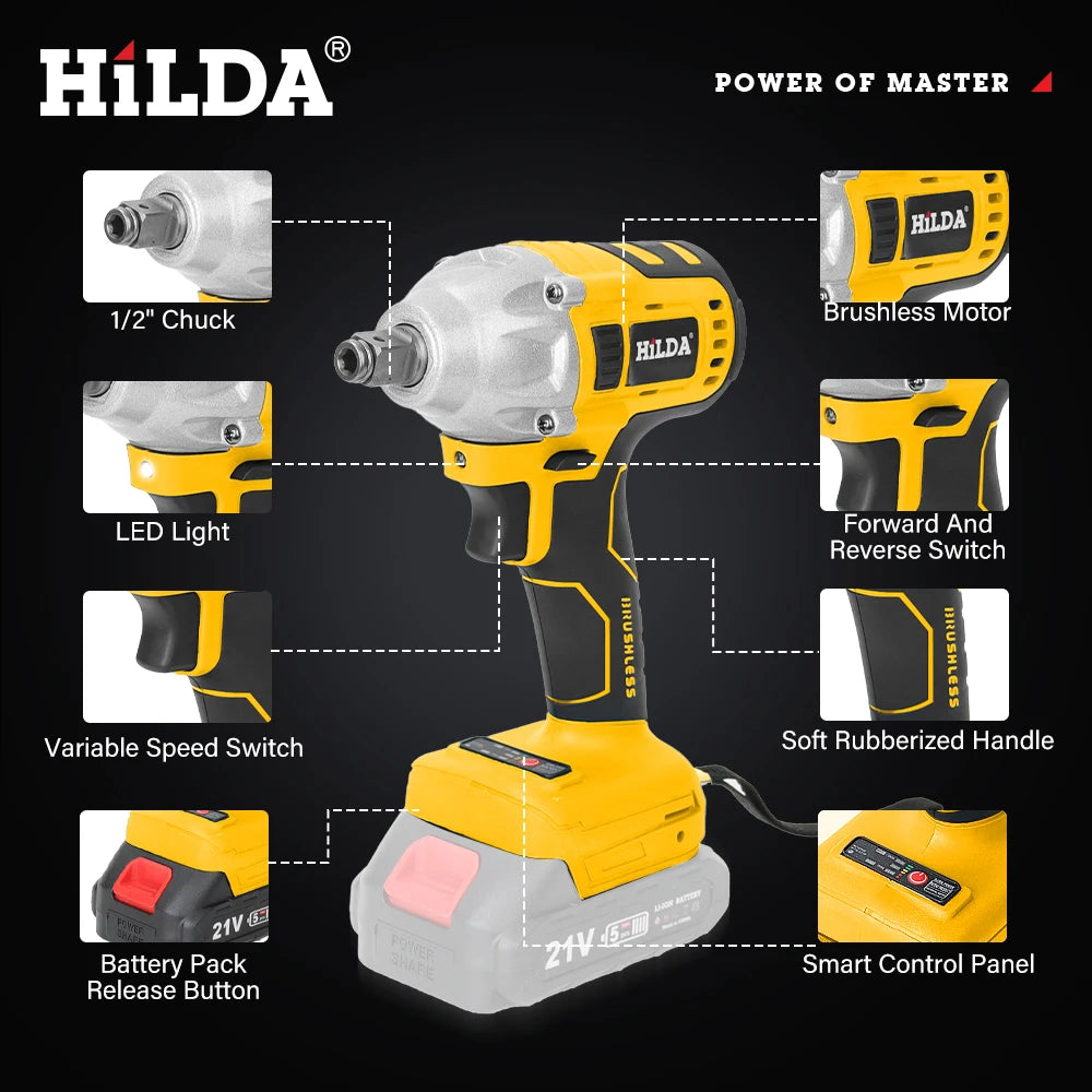 HILDA 21V Rechargeable Electric Impact Wrench Cordless - Smarsty