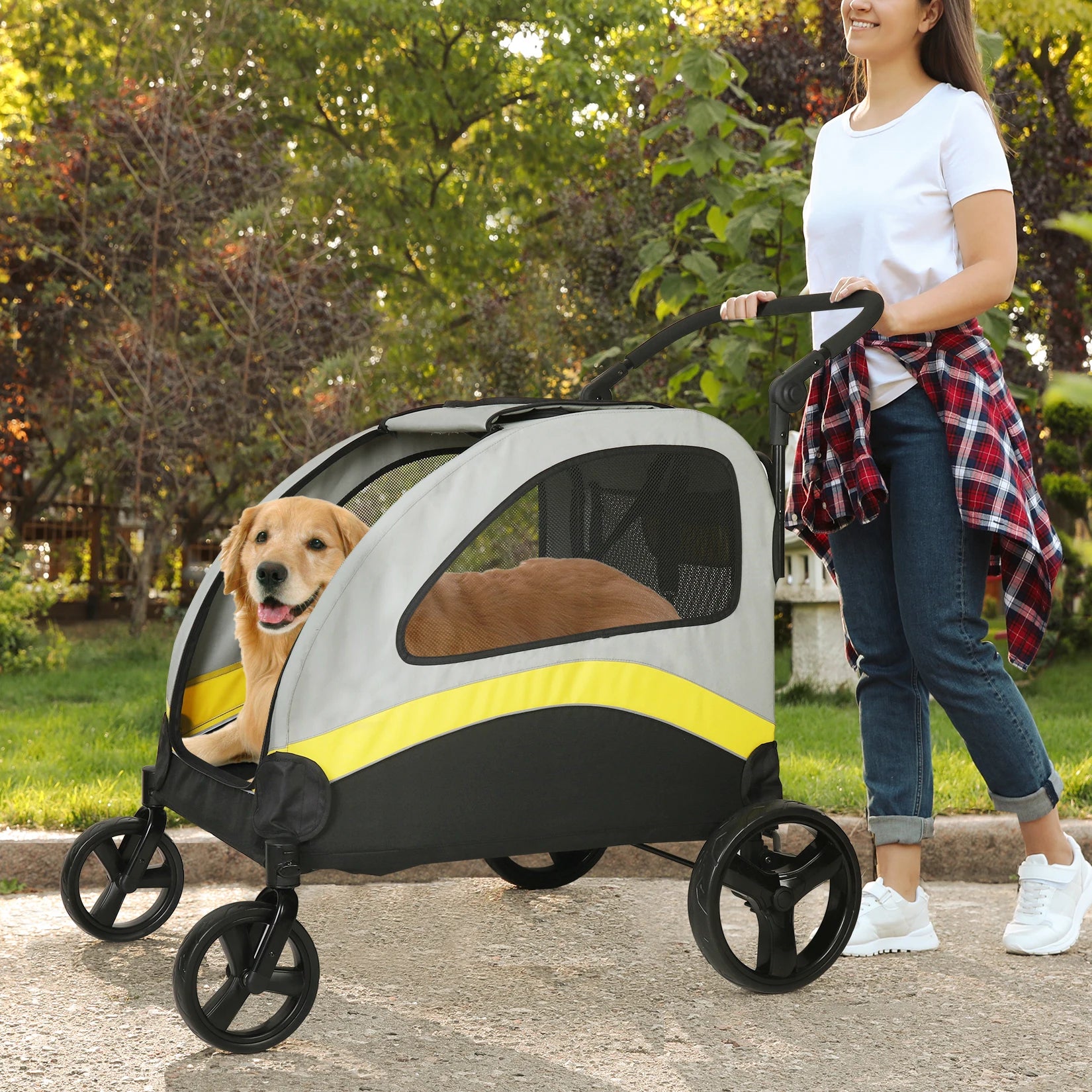 Portable Dog Stroller for Large Dogs with Breathable Carrier - Smarsty