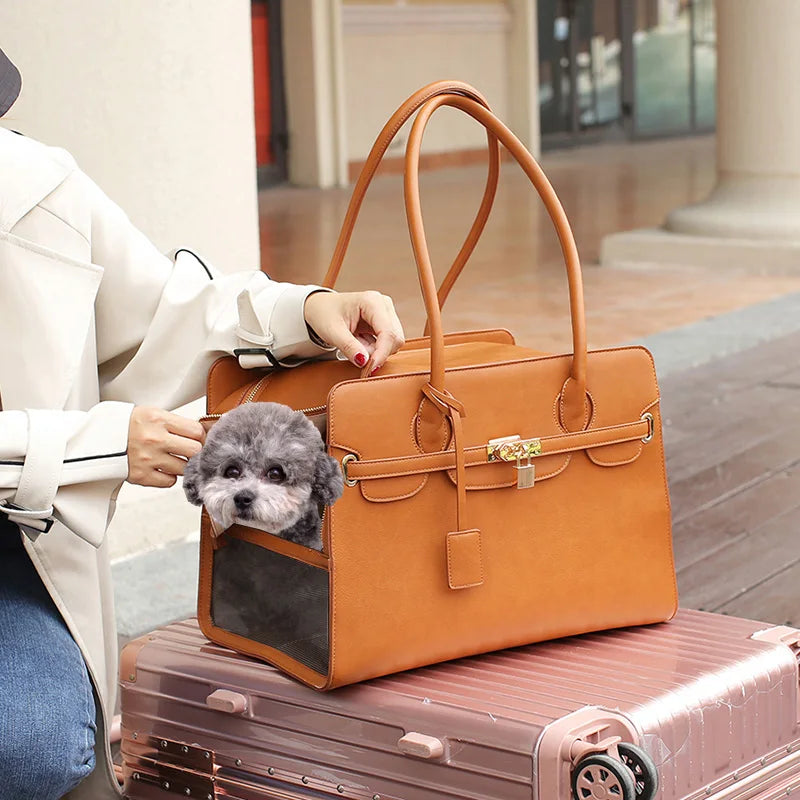 Luxury PU Leather Breathable Pet Carrier Bag for Small Dogs - Smarsty