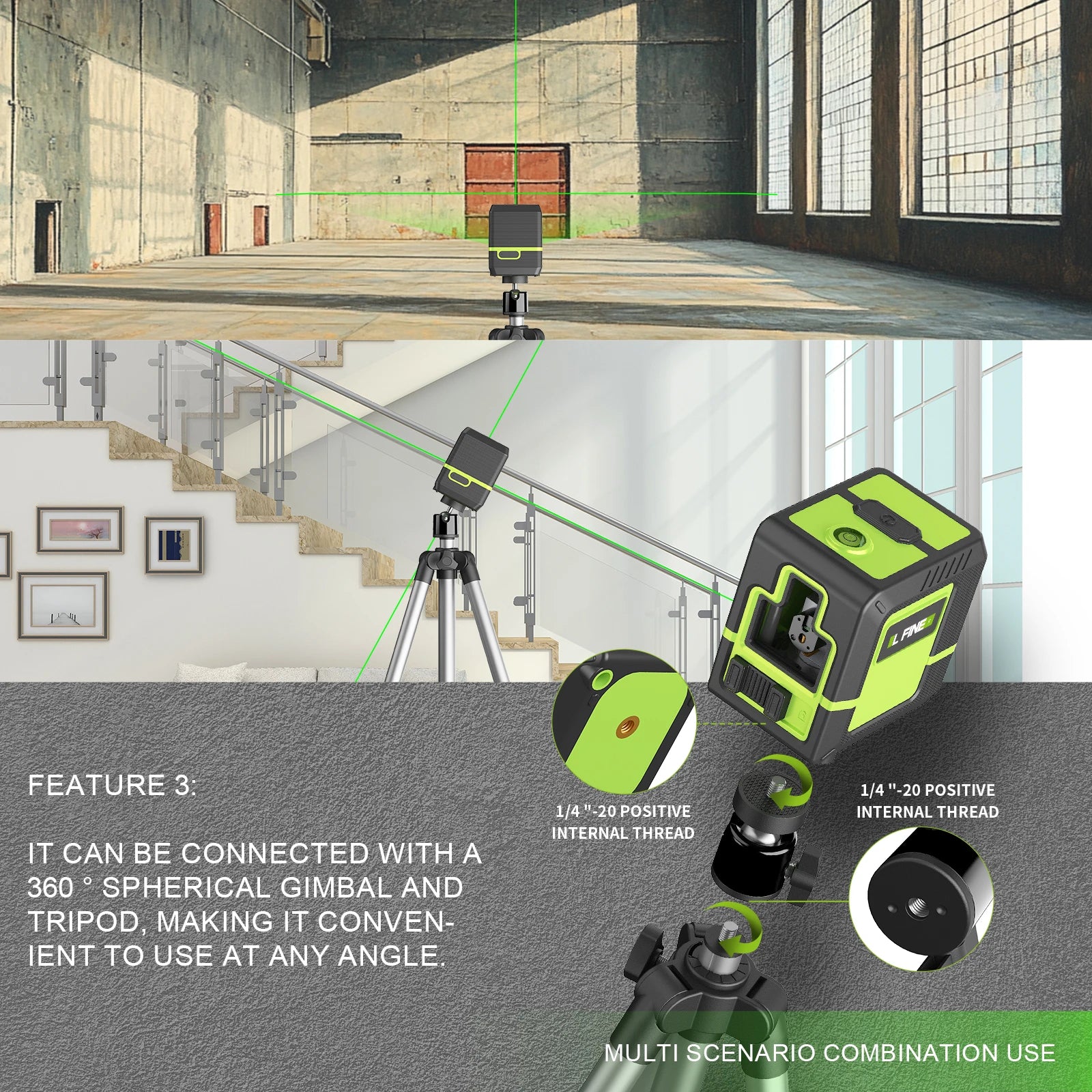 Lfine 2 Line Laser Level with Tripod for Precise Measurements - Smarsty
