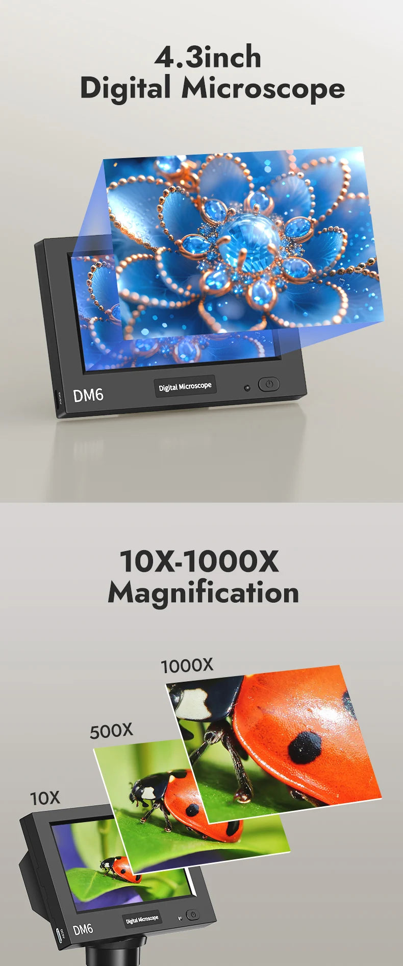 4.3 Inch LCD Digital Microscope with 1000X Magnification - Smarsty