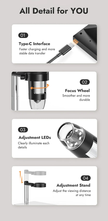 4.3 Inch LCD Digital Microscope with 1000X Magnification - Smarsty