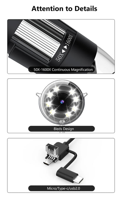RIEVBCAU 1600X Digital Microscope With High Definition Zoom - Smarsty