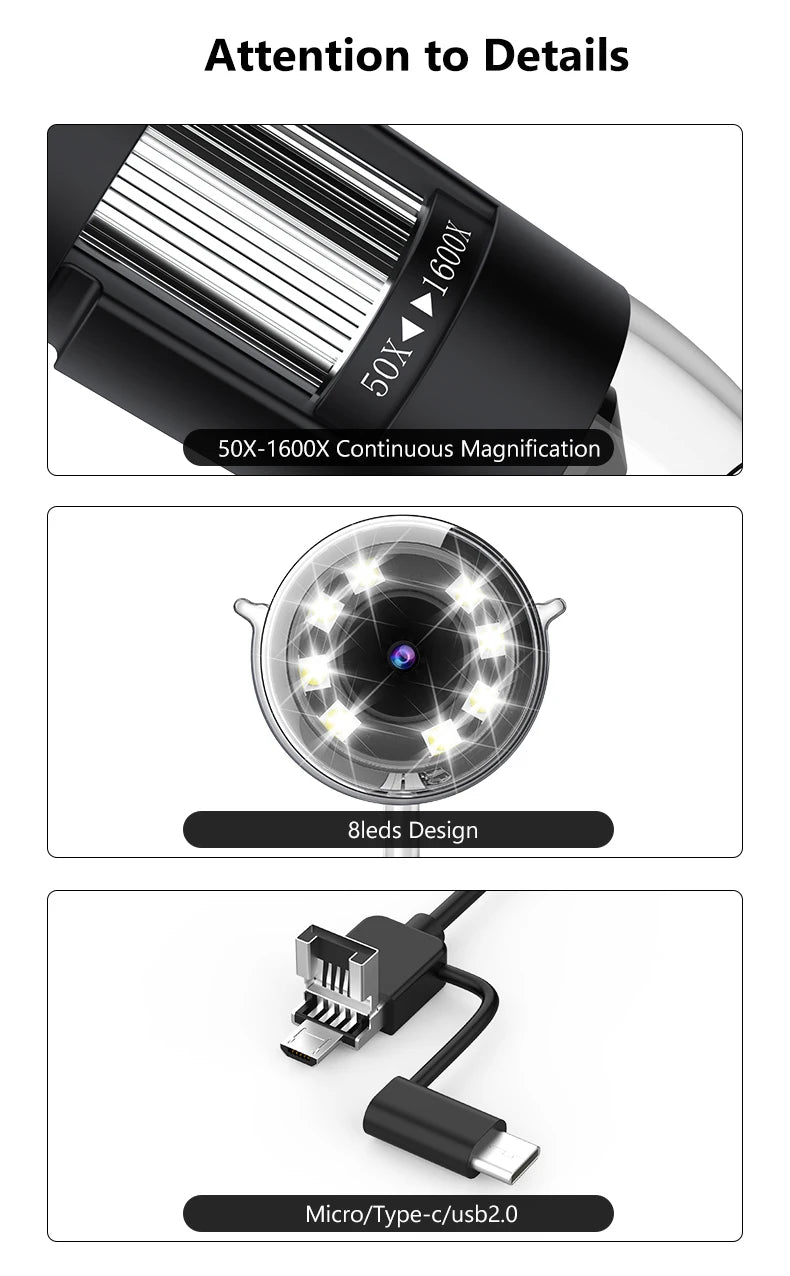 RIEVBCAU 1600X Digital Microscope With High Definition Zoom - Smarsty