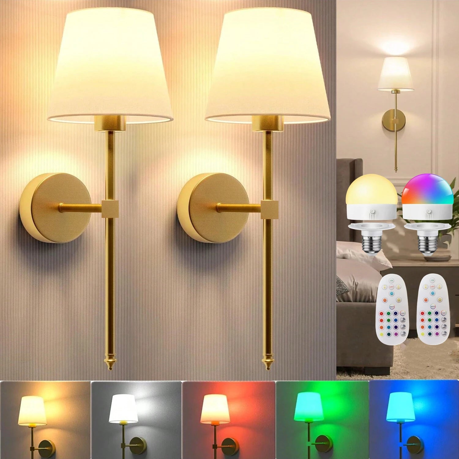 Rechargeable Wireless Dimmable Wall Lamp with Remote Control - Smarsty