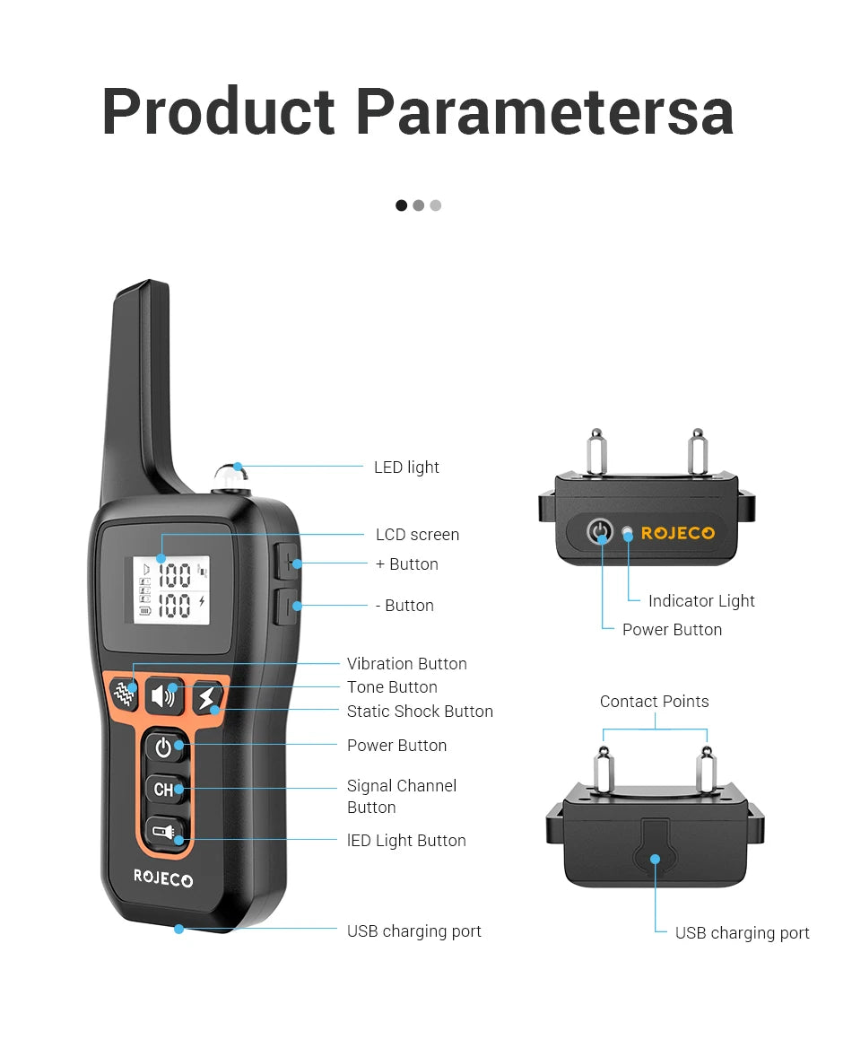 ROJECO 1000 Meter Electric Dog Training Collar Rechargeable Control - Smarsty