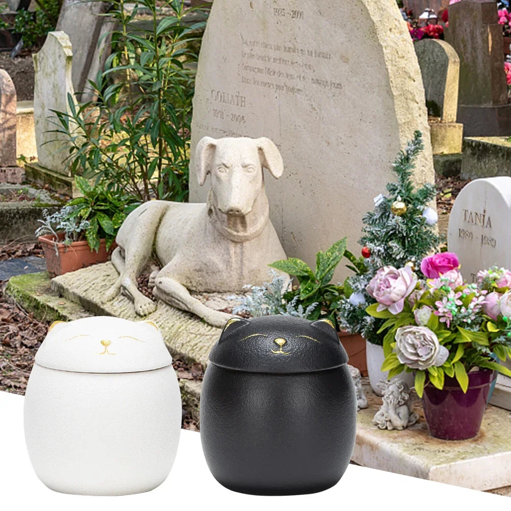 Cat Shaped Ceramic Memorial Urn for Pet Ashes - Smarsty