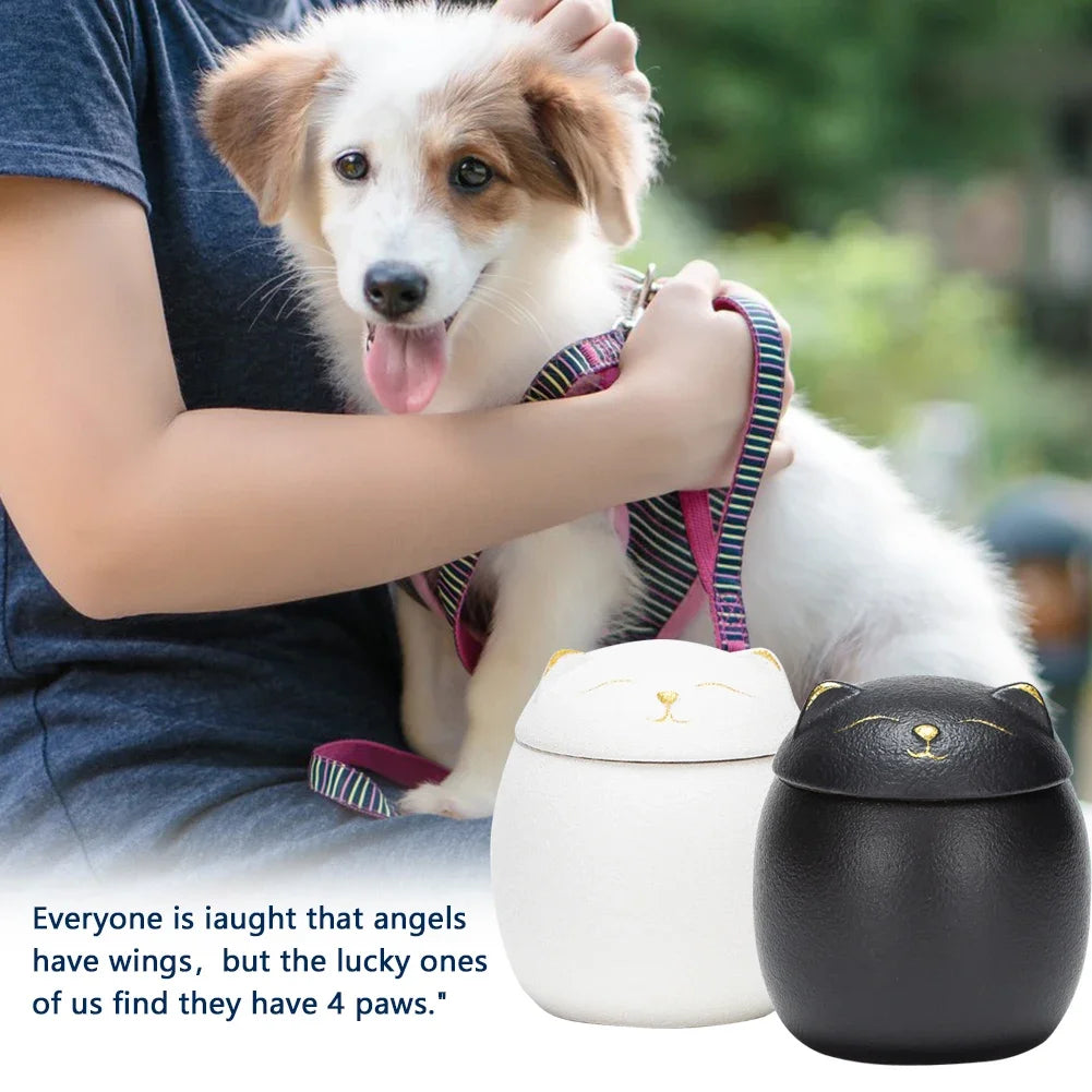 Cat Shaped Ceramic Memorial Urn for Pet Ashes - Smarsty