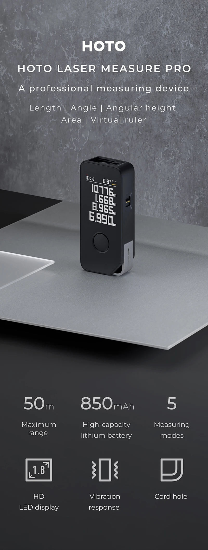 HOTO Smart Laser Measure Pro with LED Display - Smarsty