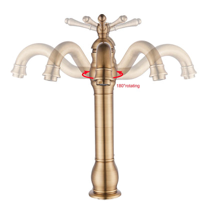 Antique Brass Deck Mounted Sink Faucet with Hot and Cold Water - Smarsty
