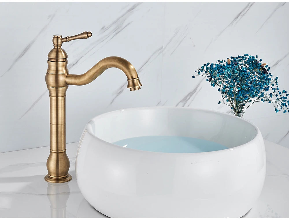 Antique Brass Deck Mounted Sink Faucet with Hot and Cold Water - Smarsty