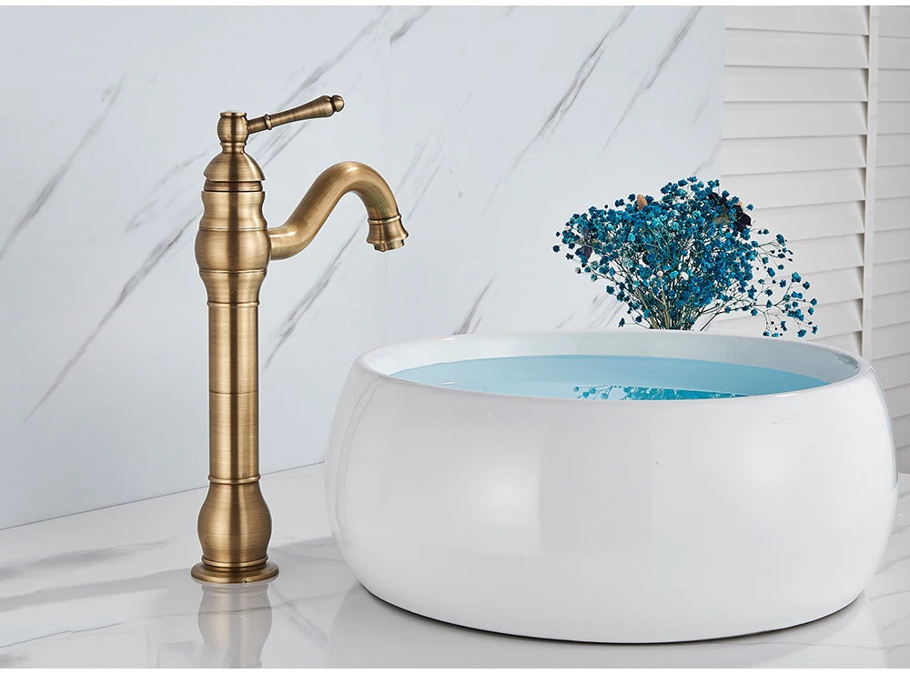 Antique Brass Deck Mounted Sink Faucet with Hot and Cold Water - Smarsty