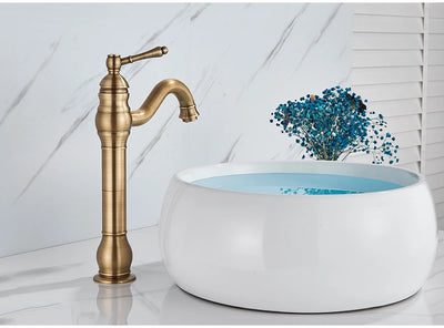 Antique Brass Deck Mounted Sink Faucet with Hot and Cold Water - Smarsty