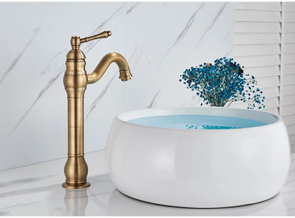 Antique Brass Deck Mounted Sink Faucet with Hot and Cold Water - Smarsty
