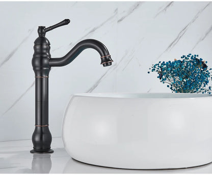 Antique Brass Deck Mounted Sink Faucet with Hot and Cold Water - Smarsty