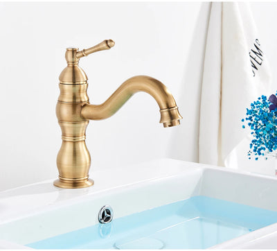 Antique Brass Deck Mounted Sink Faucet with Hot and Cold Water - Smarsty