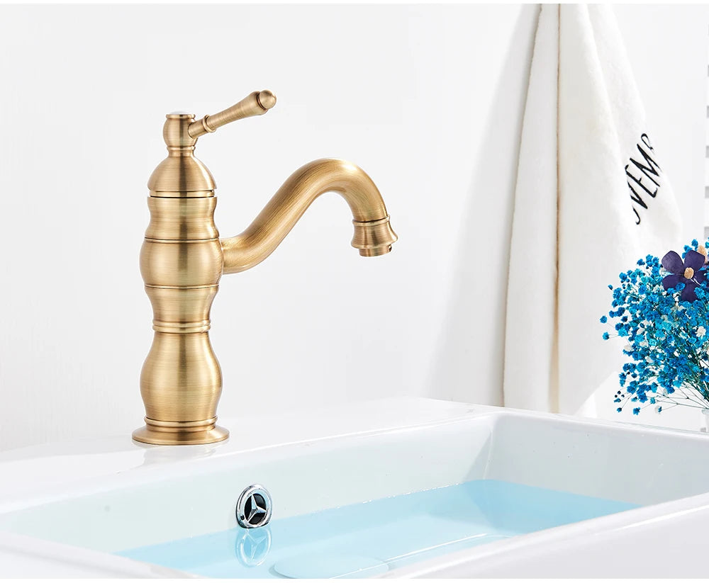 Antique Brass Deck Mounted Sink Faucet with Hot and Cold Water - Smarsty