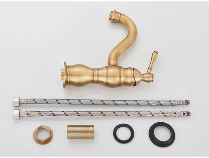 Antique Brass Deck Mounted Sink Faucet with Hot and Cold Water - Smarsty